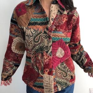 RARE Chico’s embroidered patchwork tapestry jacket